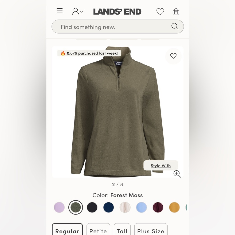 Lands' End “Forest Moss” Green Quarter-Zip Pullover